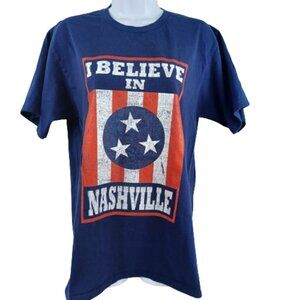 Navy Blue T-Shirt Women's I Believe In Nashville Sz Med Tee